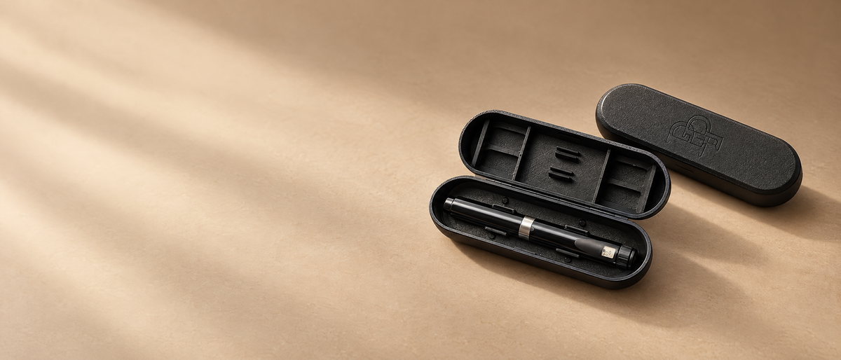 Pep Prep pen case open beside its closed lid